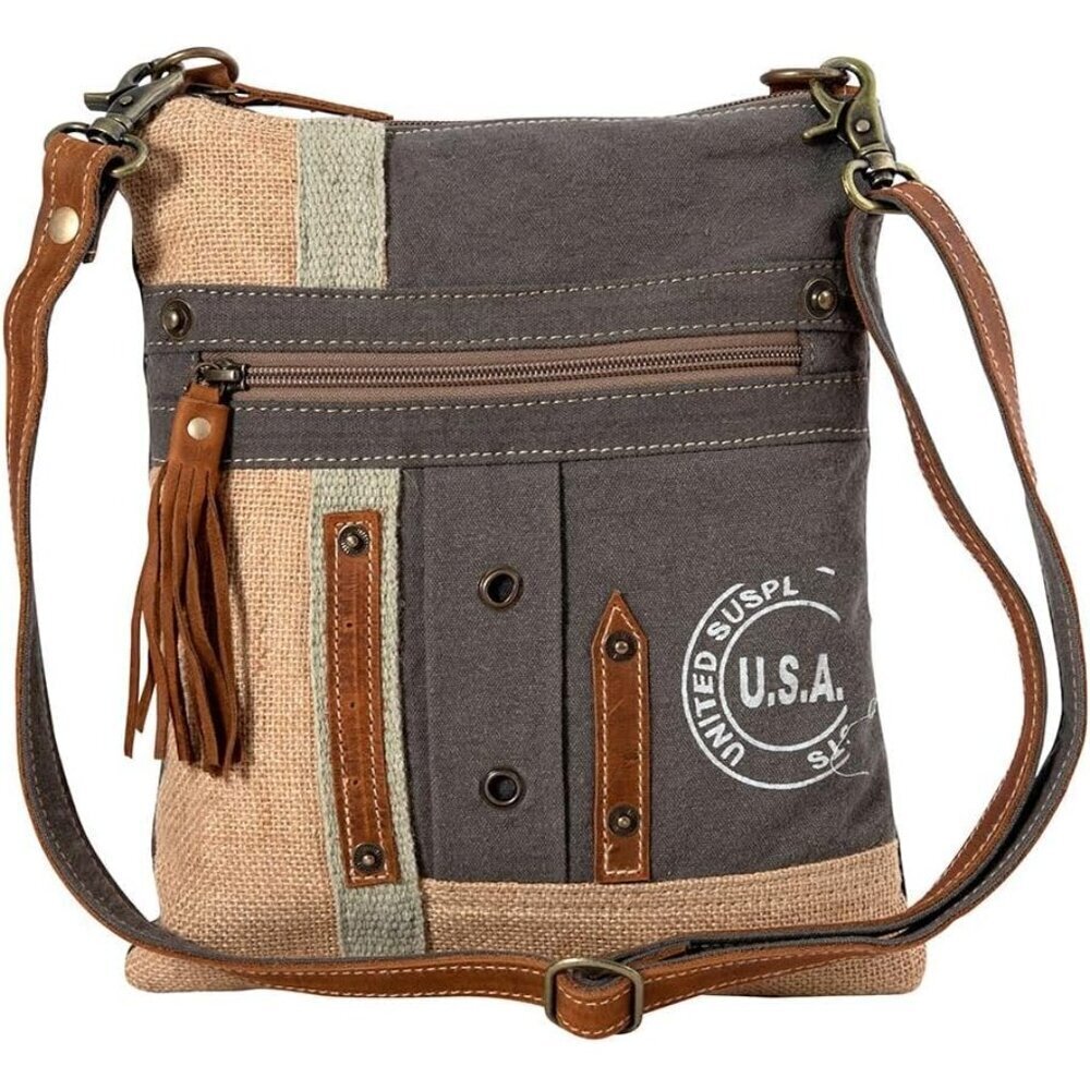 Women’s Upcycled Canvas Leather Crossbody Bag Adjustable Strap Gift
